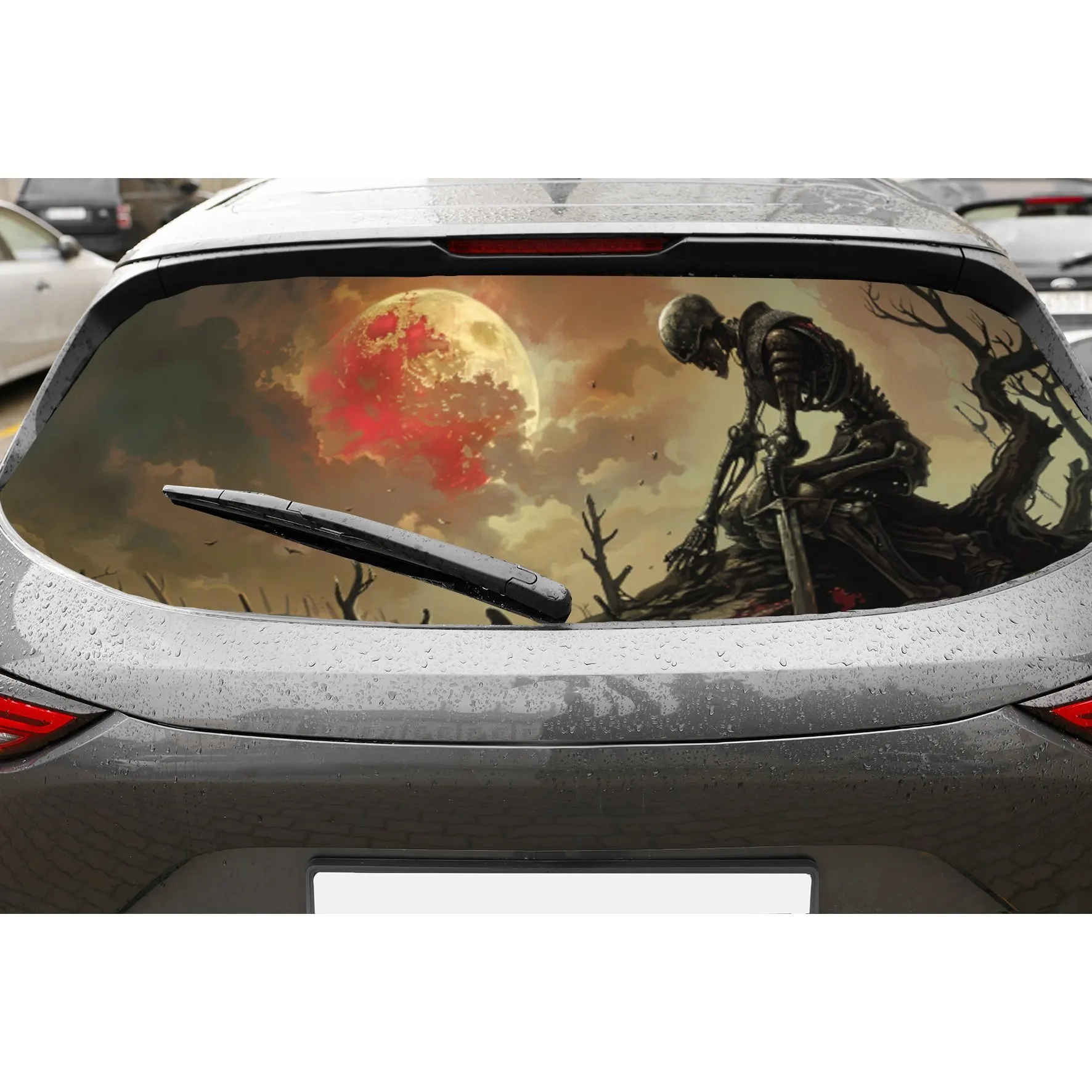 

Виниловые обертывания на заднее окно автомобиля Knight Skeleton on Skull Hill, водонепроницаемые самоклеящиеся автомобильные виниловые обертывания, защита поверхности, Persona