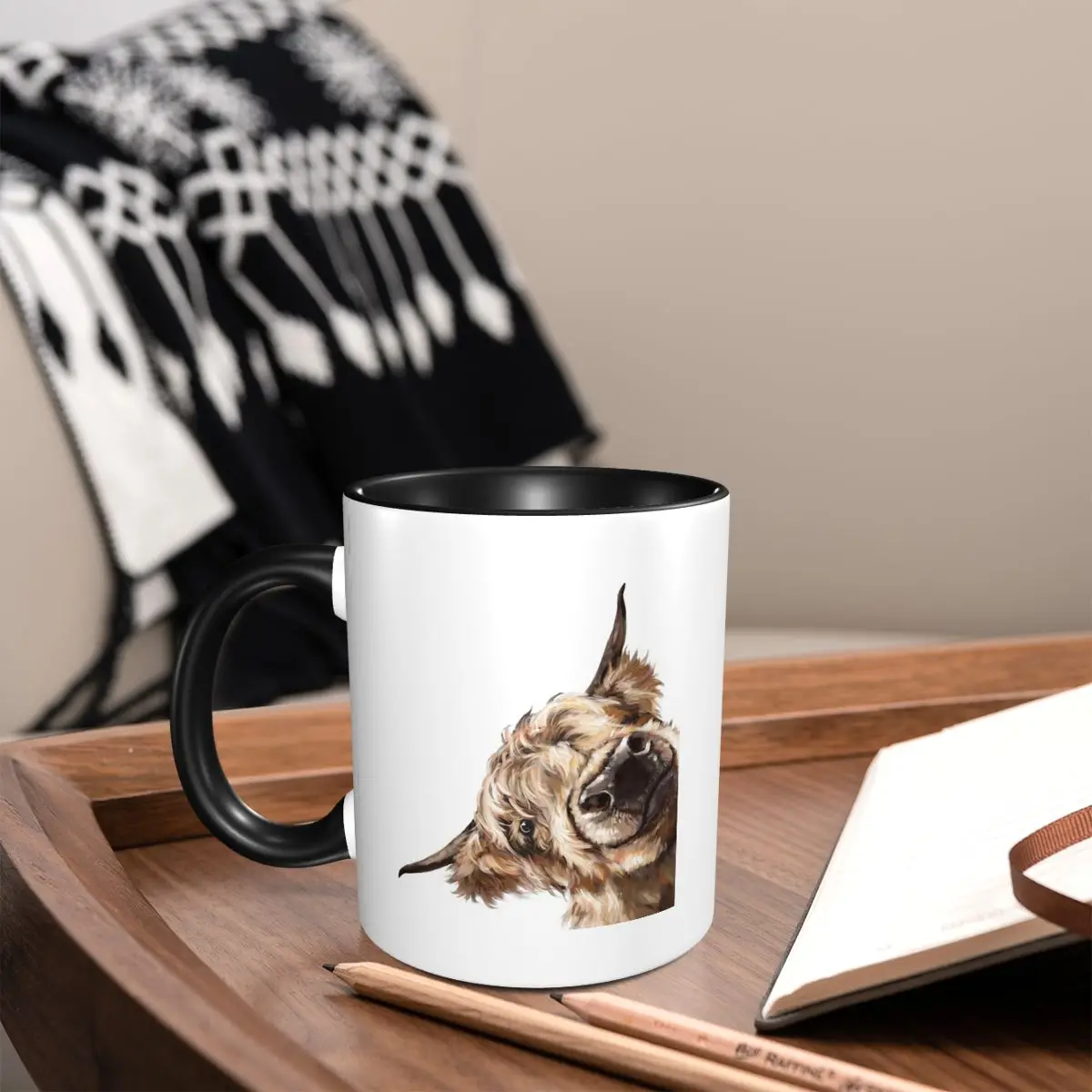 Sneaky Highland Cow Mug Funny Ceramic Coffee Cups Tea Mugs Milk Cup Drinkware Gift for Woman Man