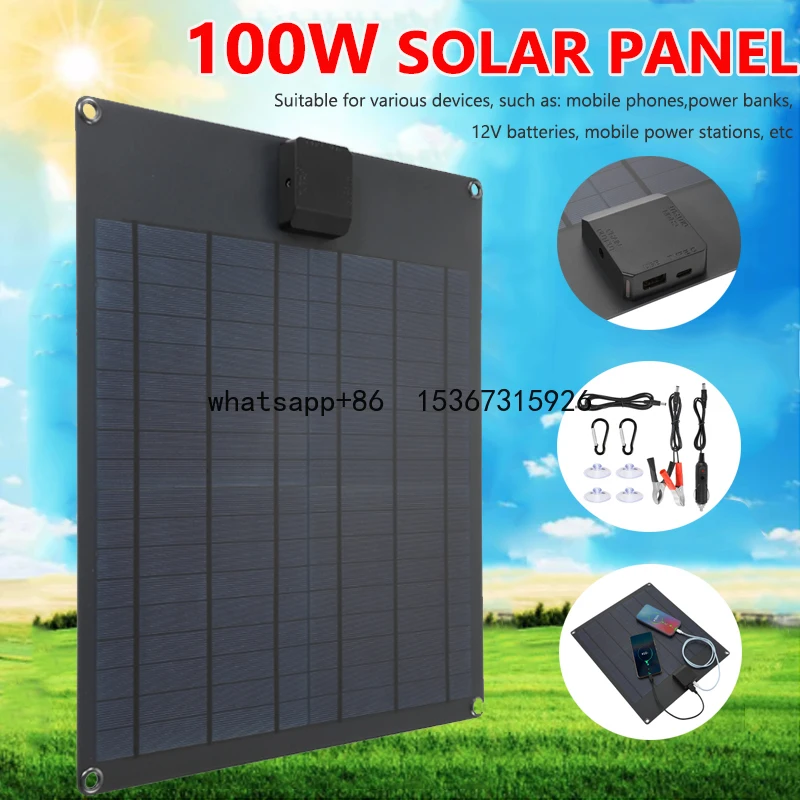 

100W Solar Panel Portable 5V Dual USB Solar Cell Outdoor Battery Charger for Phone Camping Traveling Mobile Power Supplies