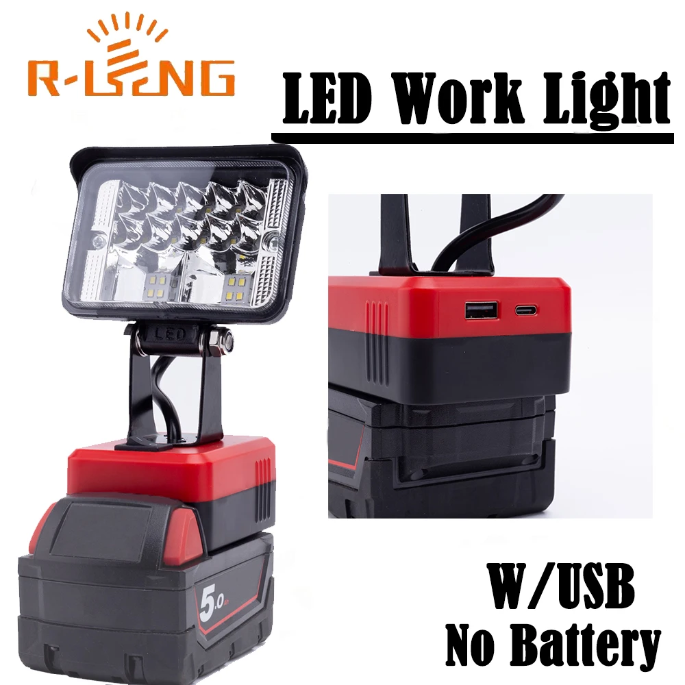 Wireless LED Work Light for Milwaukee 18V Lithium Battery Portable Outdoor Lamp Fishing Travel Light (Not include battery)