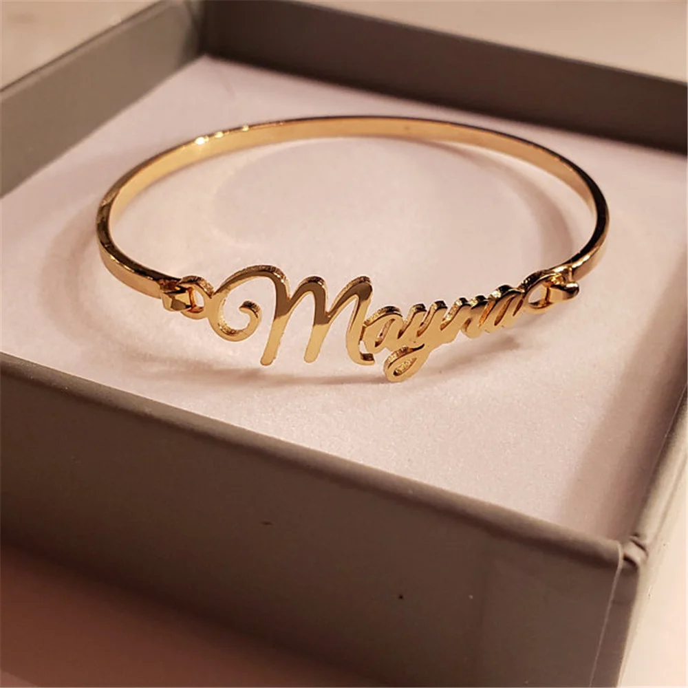 Custom Name Bangle Personalized Name Bracelet Custom Bangle  For Women Men Stainless Steel Jewelry Gifts