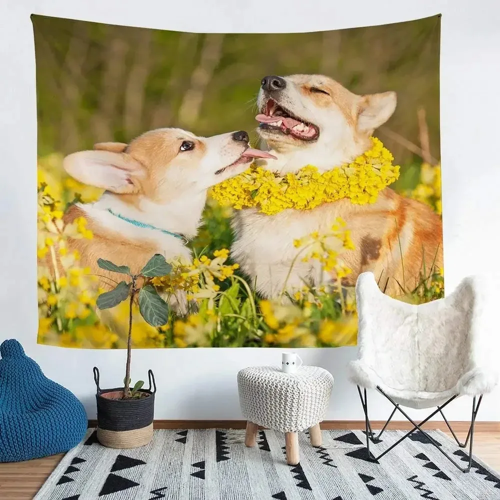 Cute Pet Dog Pattern Tapestry Office Living Room Decoration Home Wall Tapestry