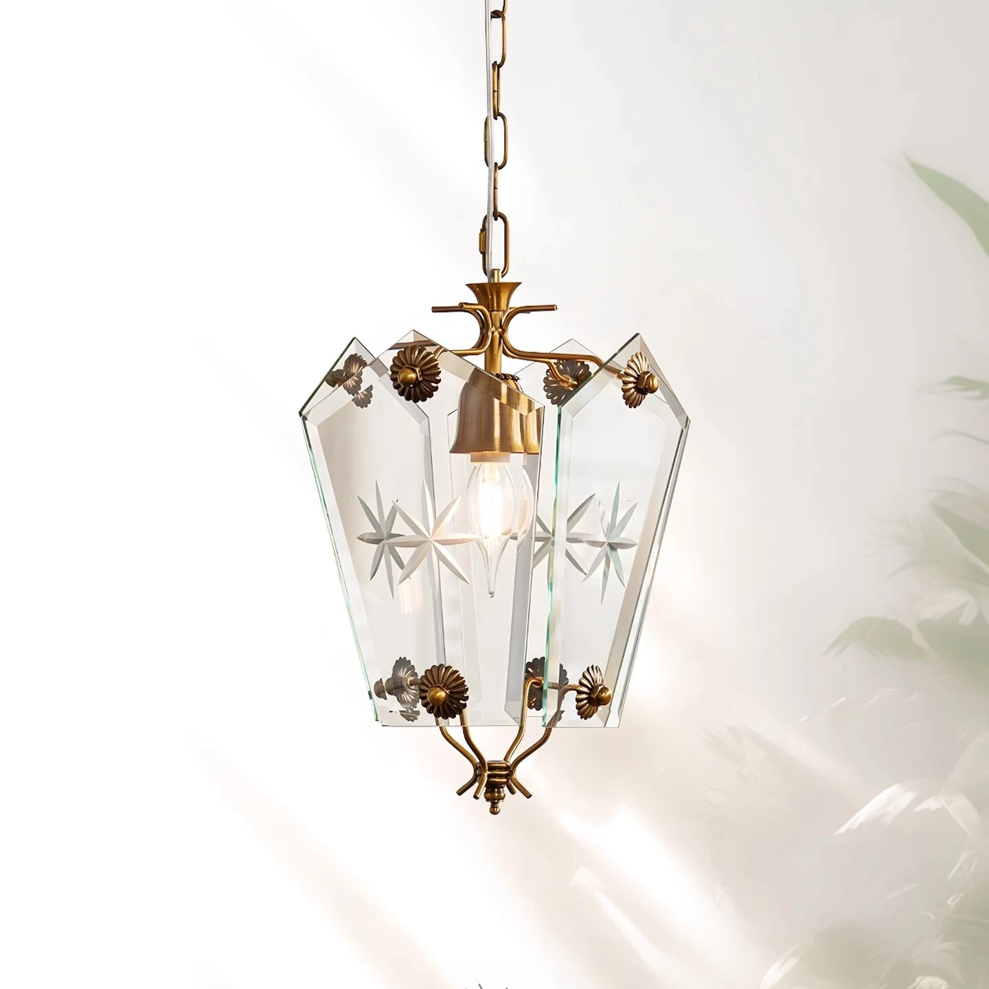 French Murano Medieval Pure Pendant Lights Copper Snowflake Glass Chandelier Bedroom Corridor Balcony American Retro Lamp
