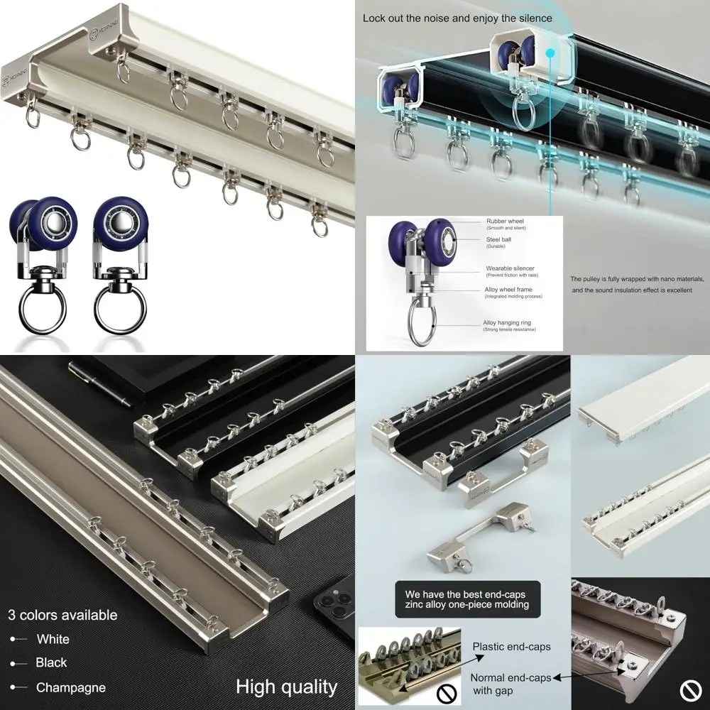 نظام مسار ستارة السقف ذات السكك الحديدية المزدوجة - حاجز منزلق أبيض، طول 4.5 متر