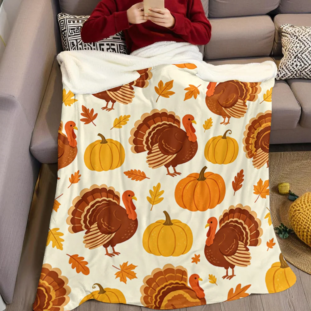 Thanksgiving Turkey Autumn Flannel Blanket Warm Soft Halloween Christmas All-Season Couch Decorative Cozy Warm Gift