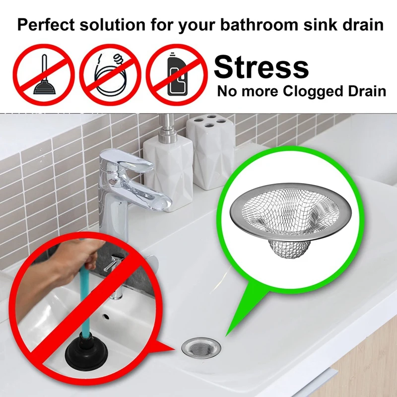 6 Pack - 2.125Inch Top / 1Inch Basket - Mesh Sink Drain Strainer Hair Catcher for Bathroom Sink, Utility, Slop, Laundry-AD33