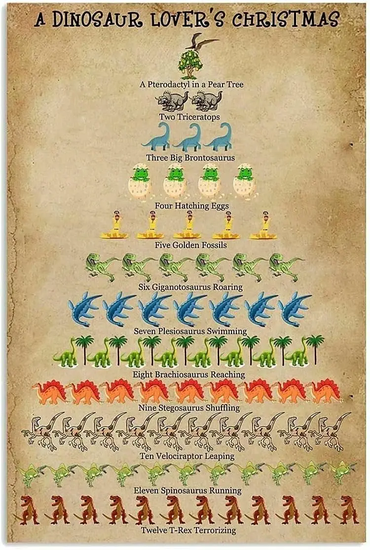 Affiche métallique rétro éducative, impression de Noël pour les amateurs de dinosaures, plaque en étain pour école, maternelle, café, chambre, salle de sport
