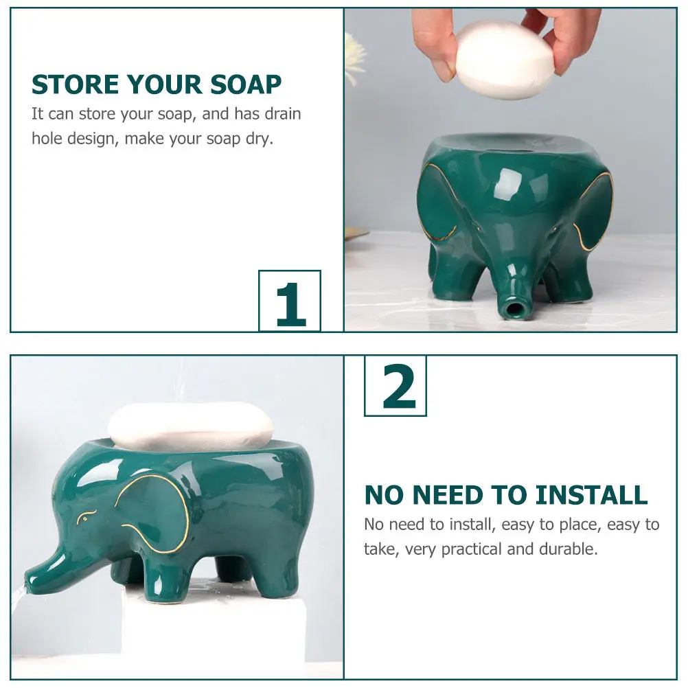 

1 шт. художественная мыльница в форме слоника из безопасного керамического материала, функциональная подставка для мыла с дренажем для организации пространства в комнате
