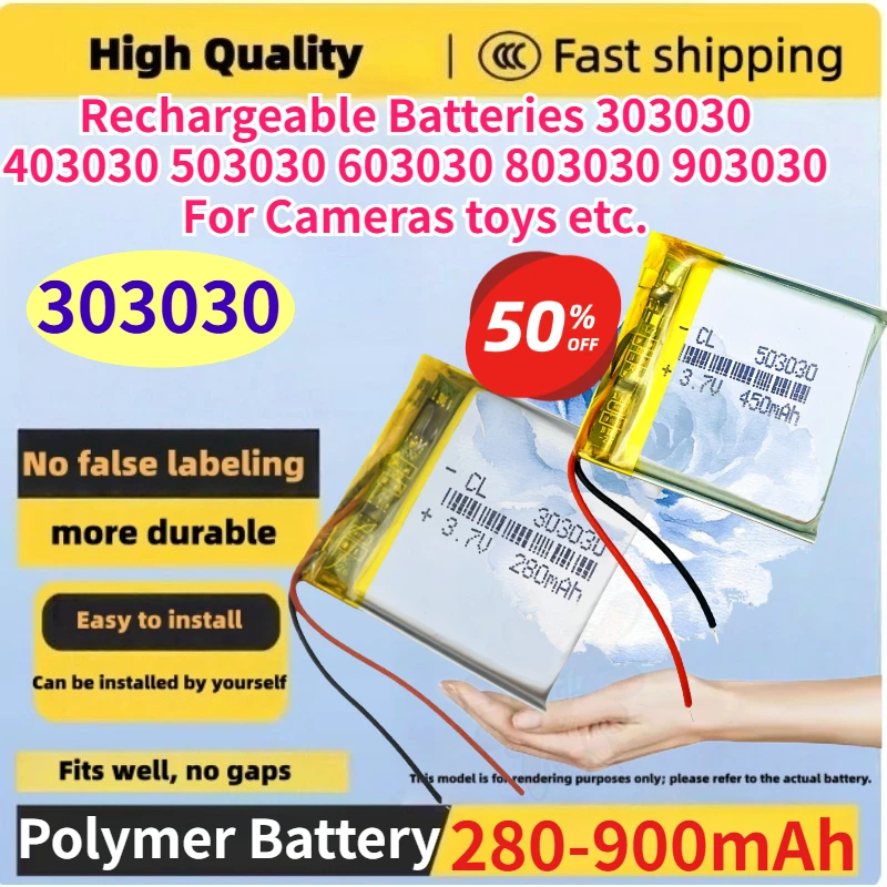 

New 303030 Lithium Polymer Battery 3.7V 280-900mAh 303030 403030 503030 603030 803030 903030 for Cameras Toys Etc Batteries