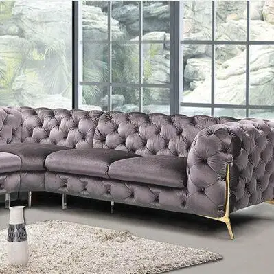 yh-Wholesale Luxury Corner Sofa L Shape Gold Foot Couch Living Room Sofa#