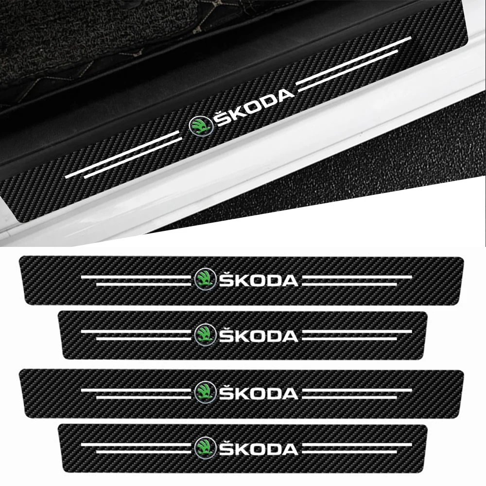 Placa de puerta de cuero para coche, Protector antidesgaste, pegatina de umbral de Pedal de bienvenida para Skoda Octavia Kodiaq Superb Rapid Fabia VII