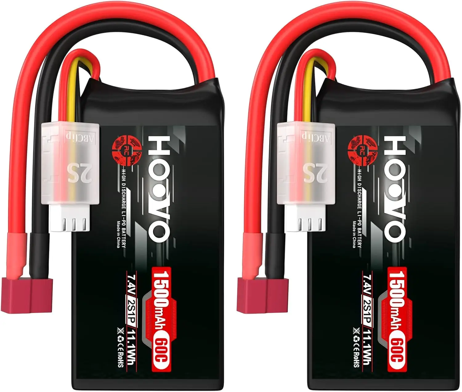 HOOVO 2 Stuks 2S RC Lipo Batterij 7.4V 1500mAh 60C Soft Case met Deans T voor RC Boot vrachtwagen Helikopter Vliegtuig Quadcopter UAV