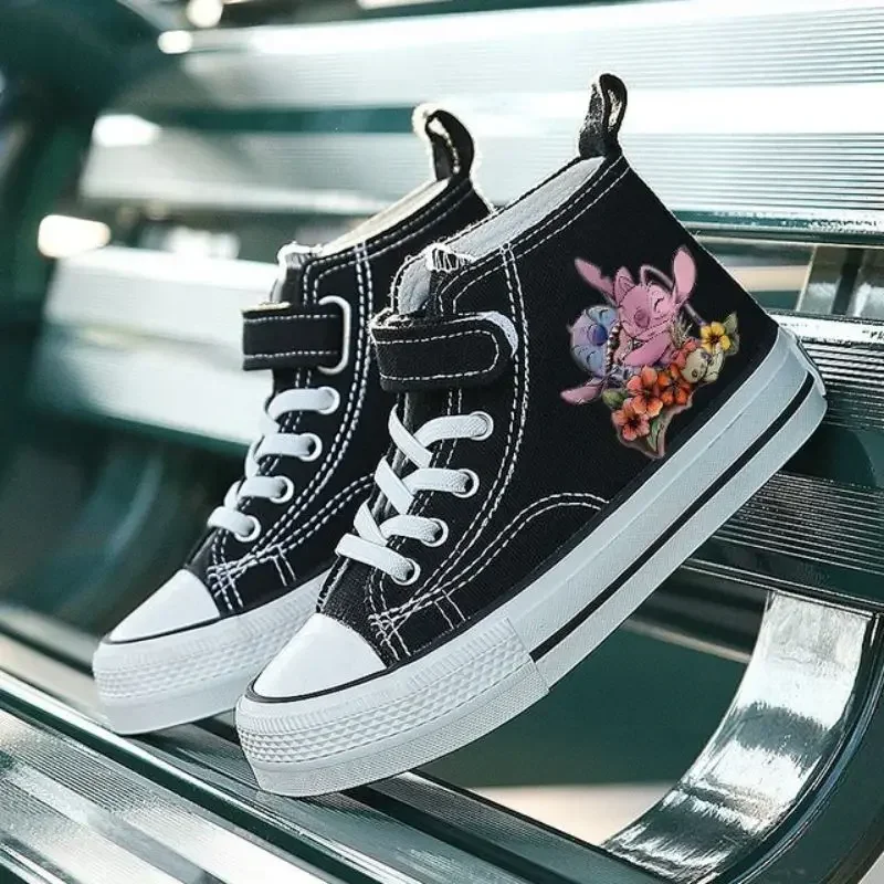 SN88 เด็ก Disney Lilo Stitch สบาย High-top กีฬาเด็กรองเท้าพิมพ์สาวสบายๆการ์ตูนผ้าใบรองเท้าเทนนิส S * # 2@5