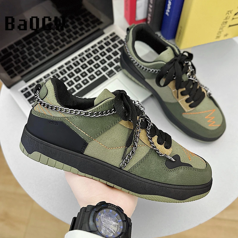 Fashion Chain Patchwork Hip Hop Sneakers Men Canvas Shoes Skateboarding Spring Casual Sport Shoes Platform Men Vulcanized Shoes