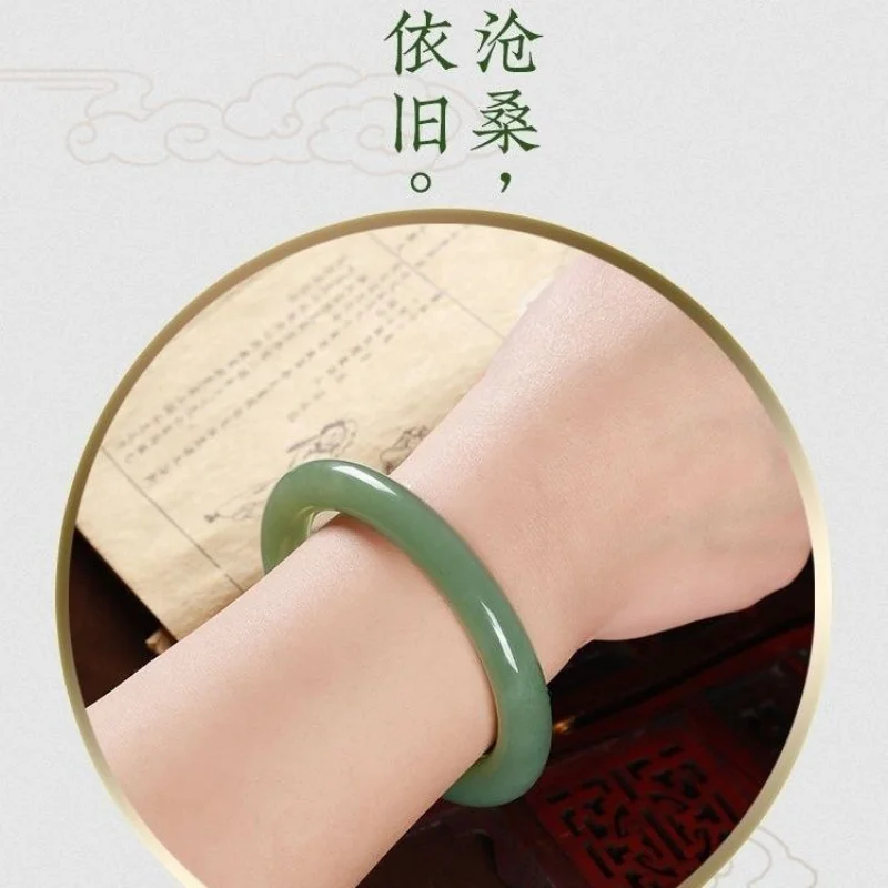 

Qinghai , natural light round bar, green-white jade bracelet, icy translucent texture