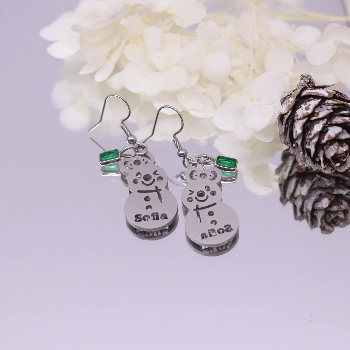 Todorova Cute Snowman Custom Name Earrings Stainless Steel Dangle Earrings for Girls Gift