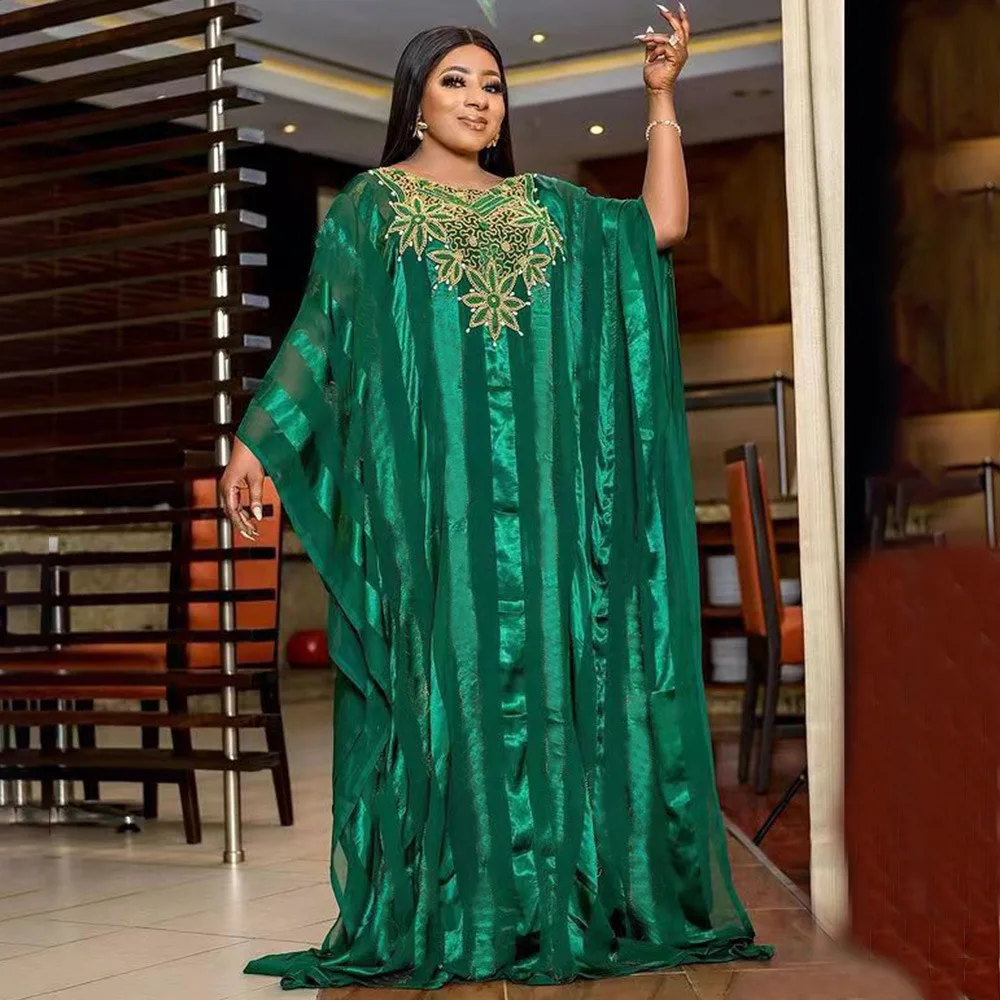 

Green Polyester African Dresses for Women Summer African Women Plus Size Long Robes Dashiki African Dresses for Women