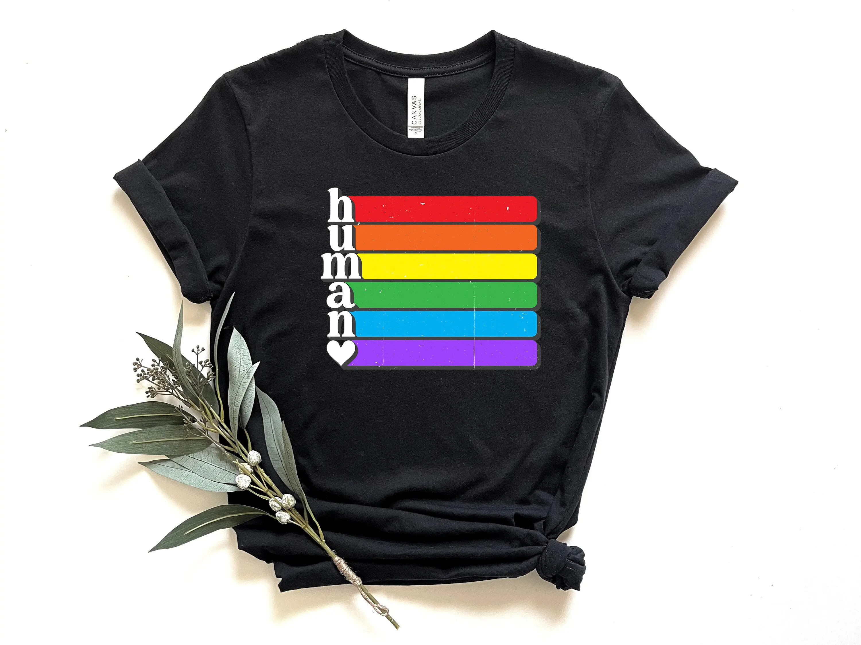 Pride Human T Shirt LGBTQ Lesbian Peace Rainbow Gay Proud Mom