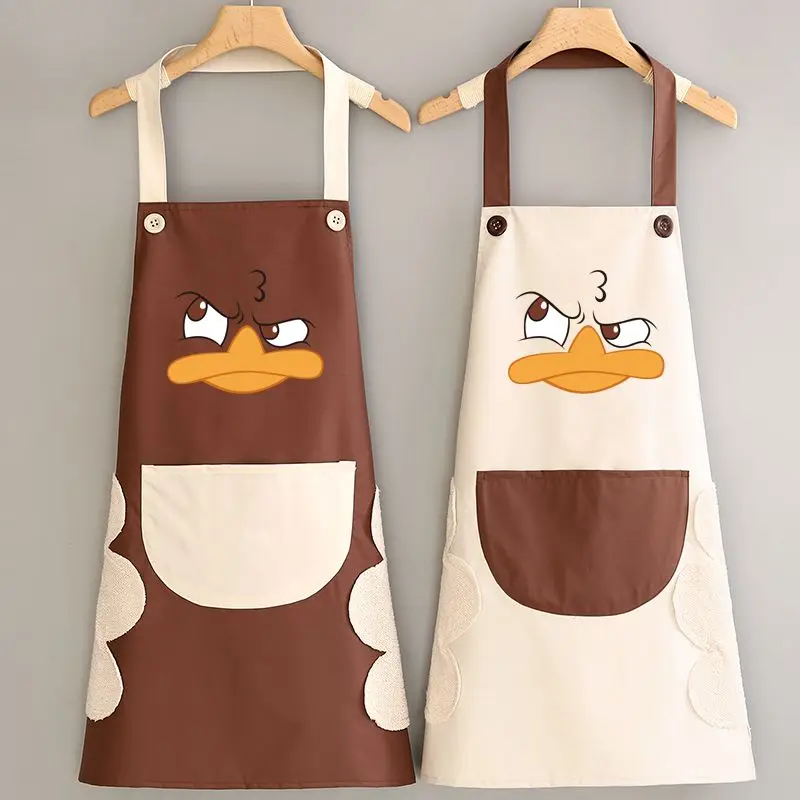 

Kitchen Household Waterproof Apron With Pocket Cartoon Duck Printing Pattern Apron Unisex Oil-proof Cleaning Brief Apron Fashion