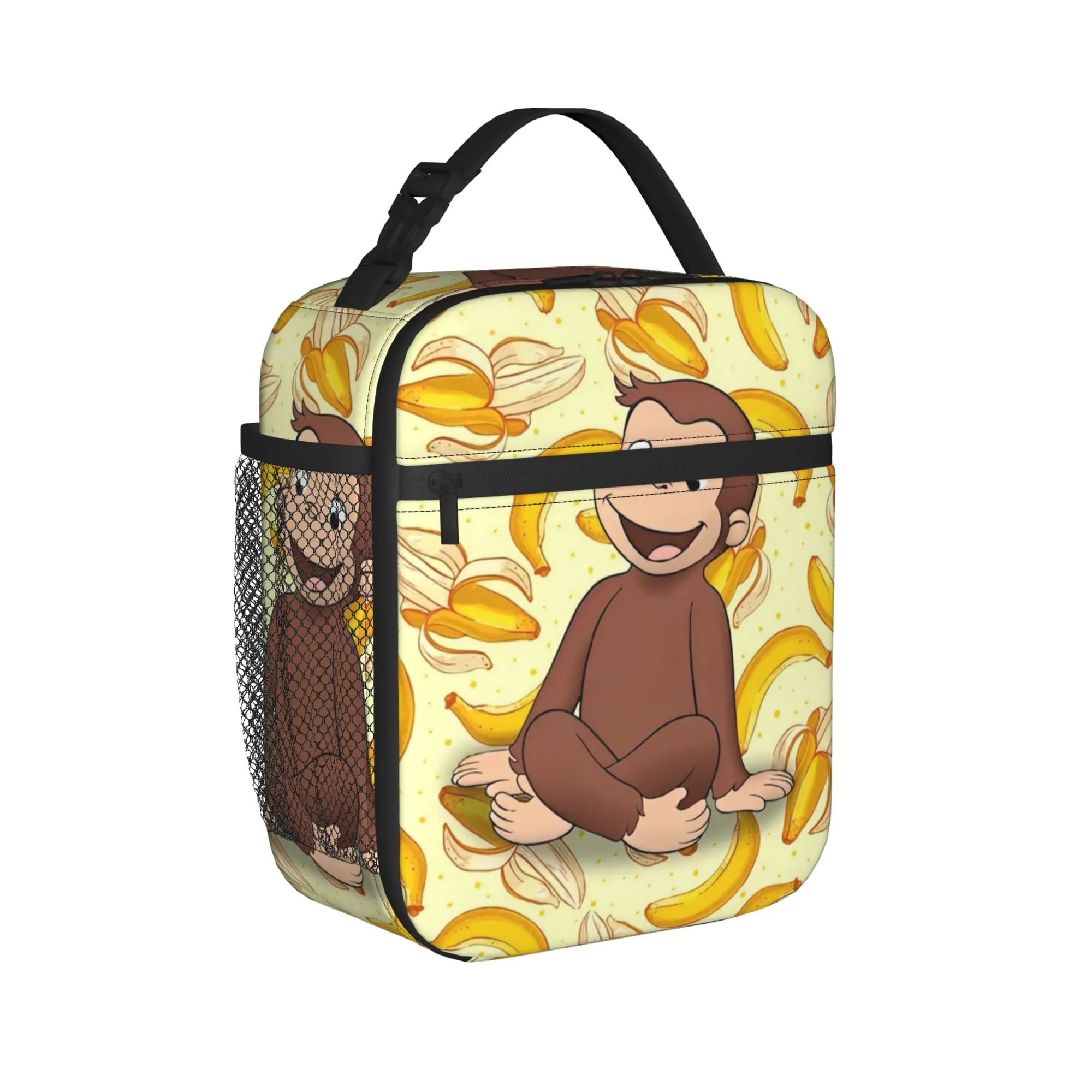 Cartoon Curious George Banana Insulated Lunch Bag Meal Container Cooler Bag Tote Lunch Box College  Picnic Bento Pouch