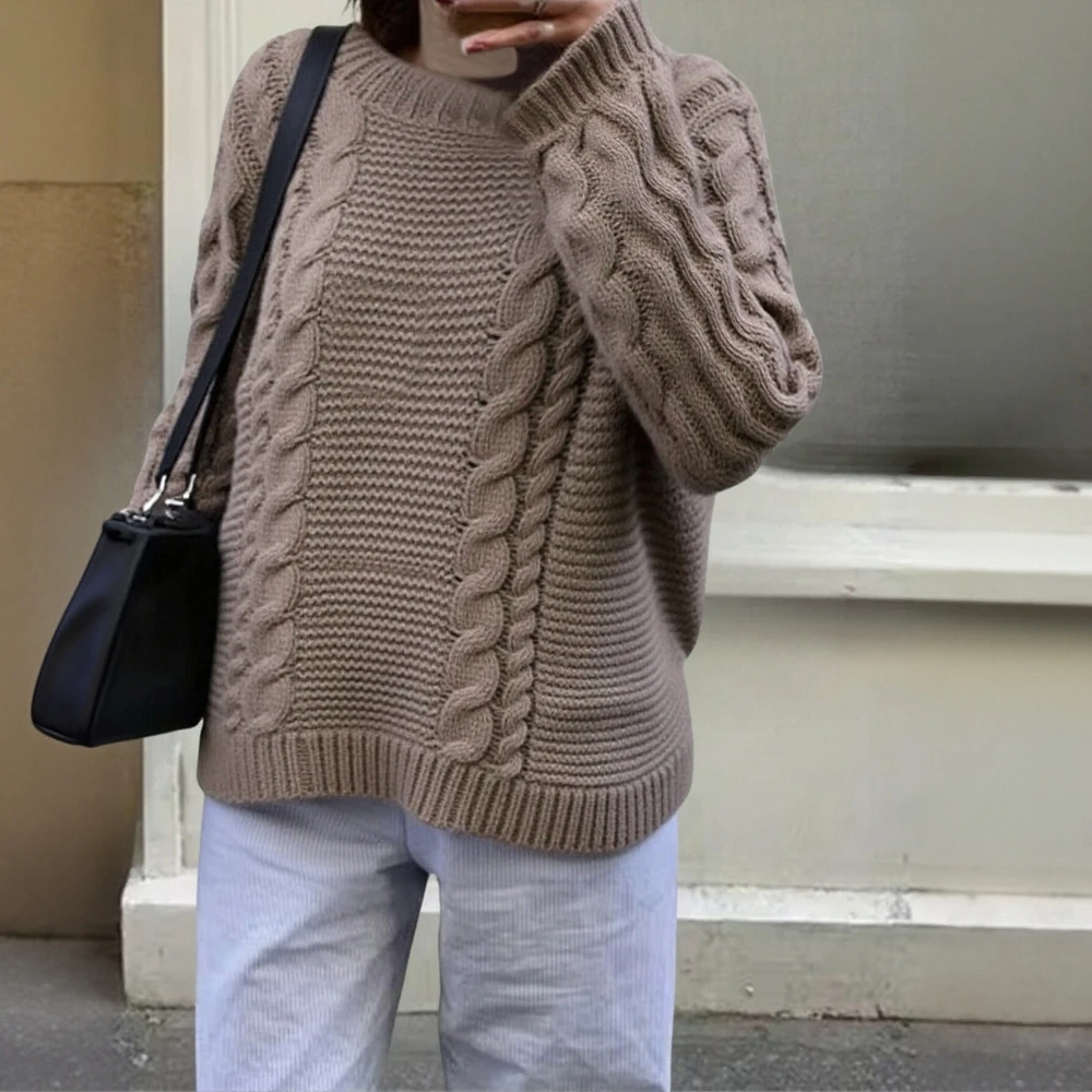 

Женский свитер с круглым вырезом и длинными рукавами, простой повседневный модный осенний топ стандартной посадки