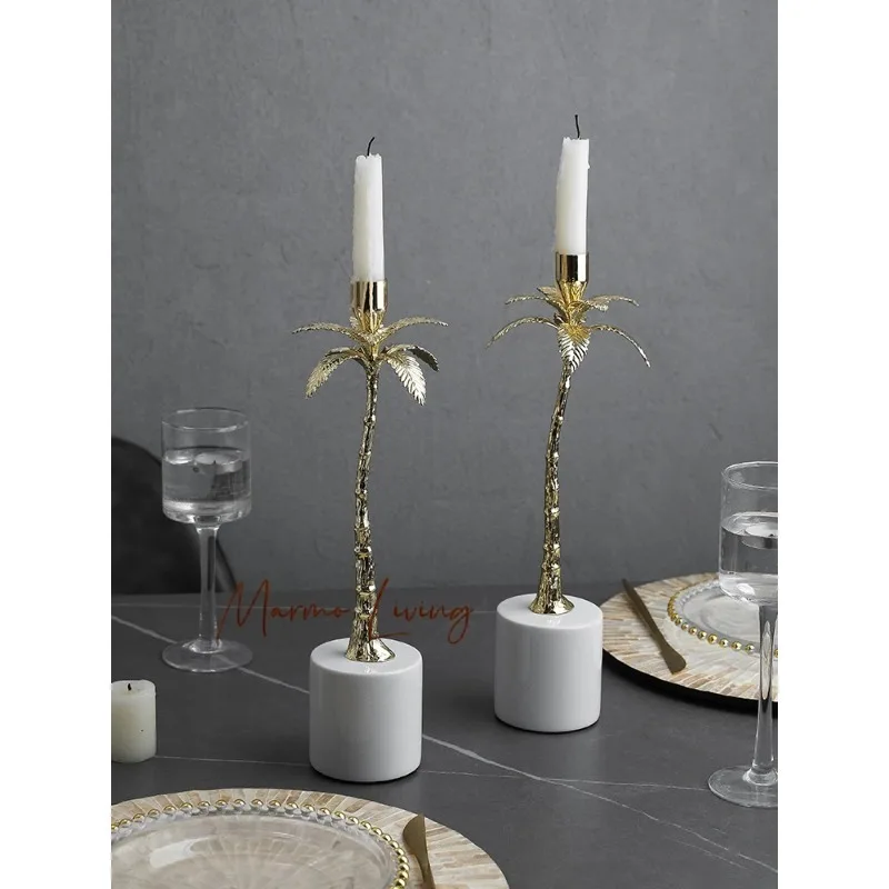 

Golden Metal Candlestick with Volakos White Marble Base Luxury Candle Holder for Home Decor