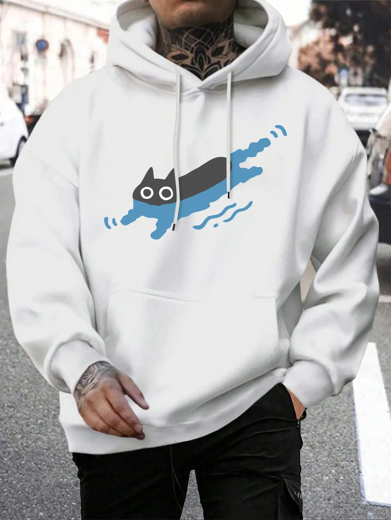 

Couple Tees Swimming Black Cat Design Men Hoody Autumn Hip Hop Fashion Pullover Casual Loose Unisex Hoodie Fleece Pocket Clothes
