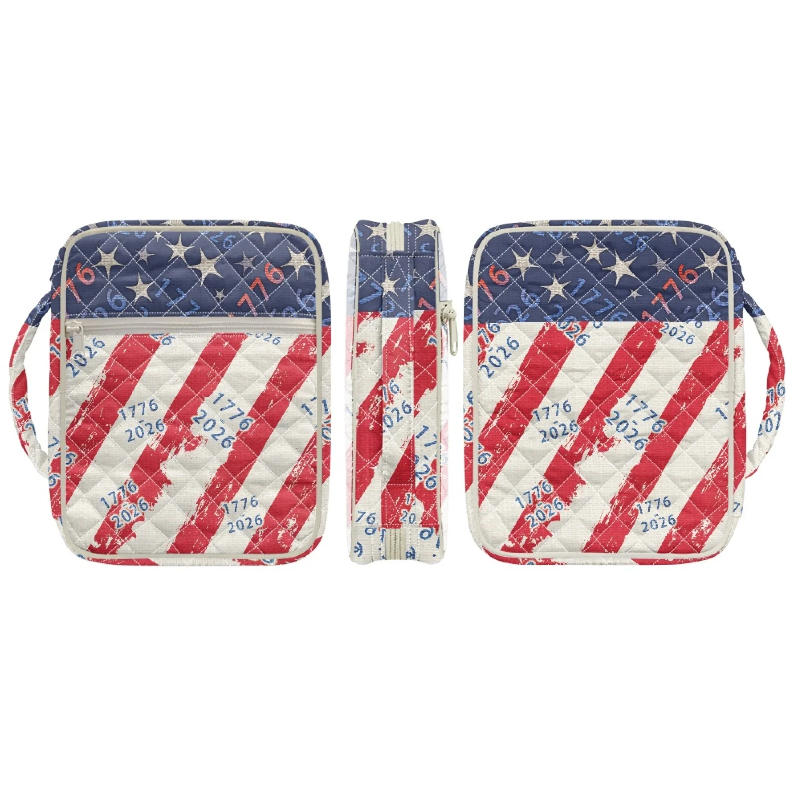 Coloranimal 1776 2026 Stars Stripes 2026 Collection Pockets Bible Carrier Tote Bag for Daily Life Quilted Bible Cover Case