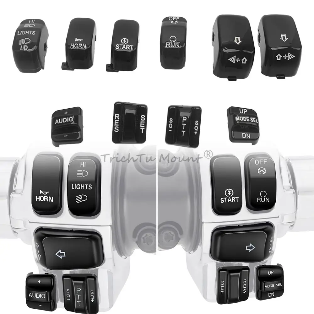 1 Set Left Right Switch Caps For Harley Ultra Classic Electra Glide Road Glide Flhtk Tri Glide Flhxxx Flhtcse/2 1996-2013 Black