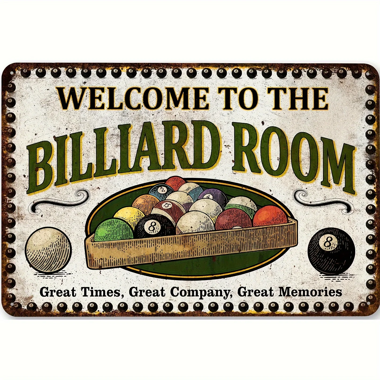 [Easy-Hang Game Room Plaque] Vintage 'Welcome to the Billiard Room' Metal Sign -  Easy-Hang Wall Art for Game Rooms & Basements,