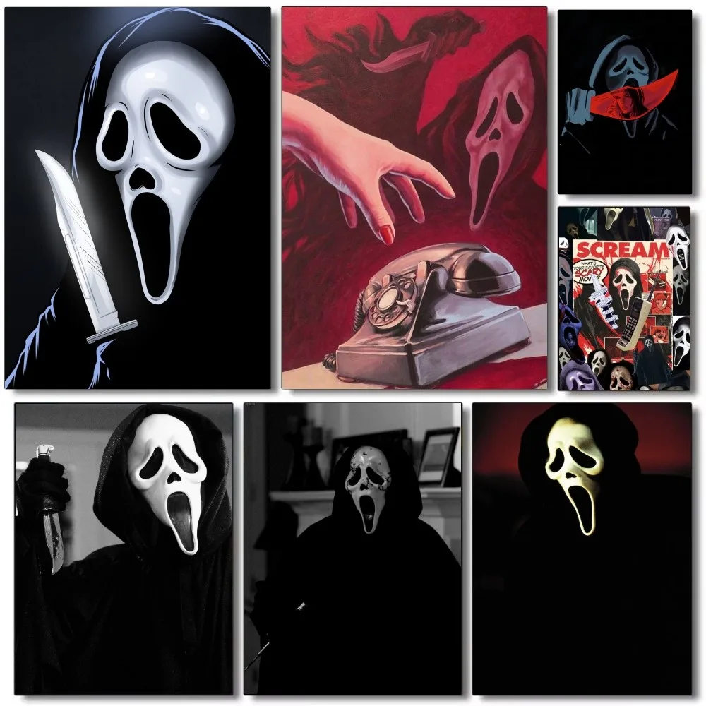 1pc SCREAM Classic Horror Movie Poster Self-adhesive Art Waterproof Paper Sticker Coffee House Bar Room Wall Decor