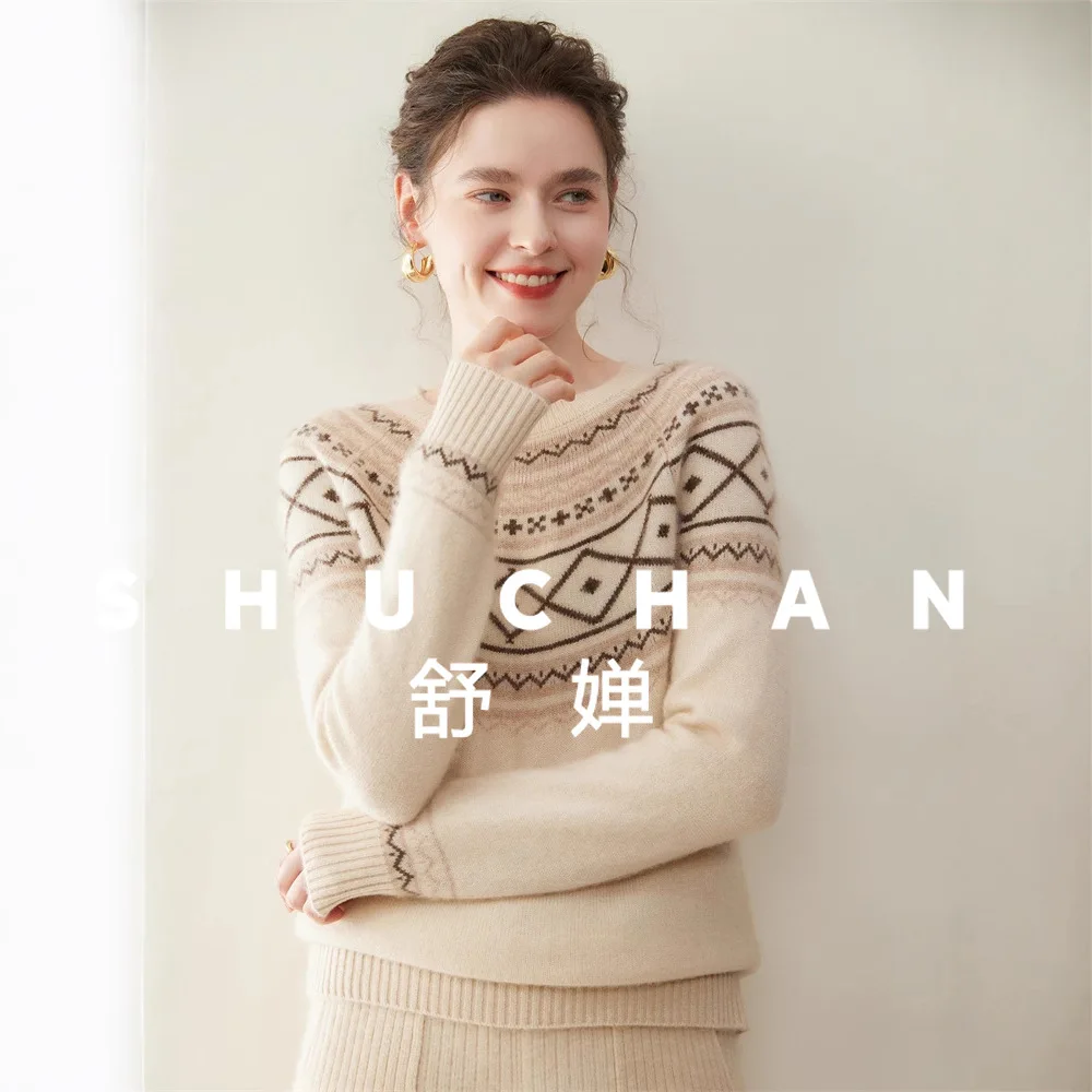

2025 autumn and winter new women's wool cashmere sweater retro fair island jacquard fashion sweet knitted sweater