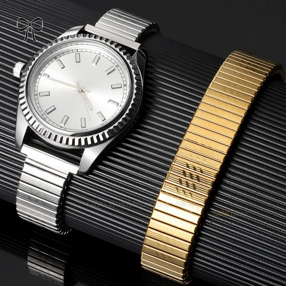 12mm 14mm 16mm 18mm 20mm Silver Gold Elastic Stainless Steel Strap Universal Adjustable Replacement Bracelet Men Women Watchband