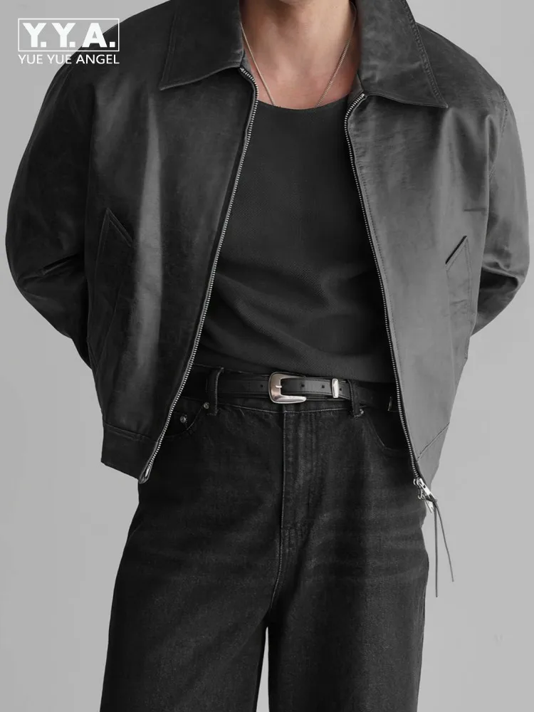 

American Retro Solid Color Male Turn Down Collar Jacket Fashion Long Sleeves Zipper Lleisure Jackets Loose Youth Men Outerwear