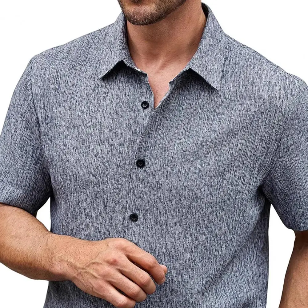 Men Polyester Shirt Men's Summer Button-up Shirt Casual Short Sleeve Holiday Shirt Loose Fit Beach Vacation Turn-down Collar Men