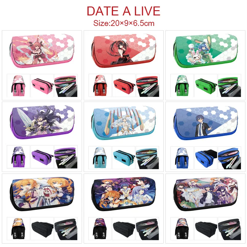 anime data ao vivo kotori itsuka tokisaki kurumi lona dupla camada lapis grande capacidade caixa lapis escola escritorio pen bag 01