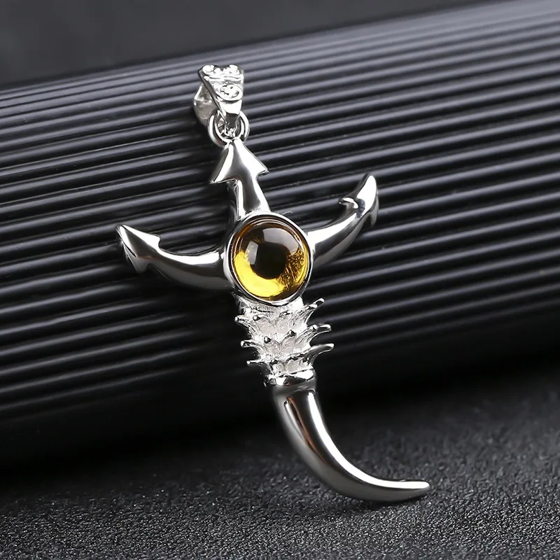 Fashion Silver Color Erlang God Tianyan Pendant Necklace Cross Devil's Eye Long Chain Necklace for Men Women Jewelry Gifts