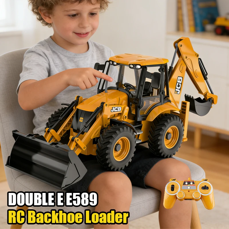 

DOUBLE E RC Backhoe Loader E589 1:20 Excavator Remote Control Car Engineering Vehicle Truck Model Bulldozer Trailer Toy for Boy