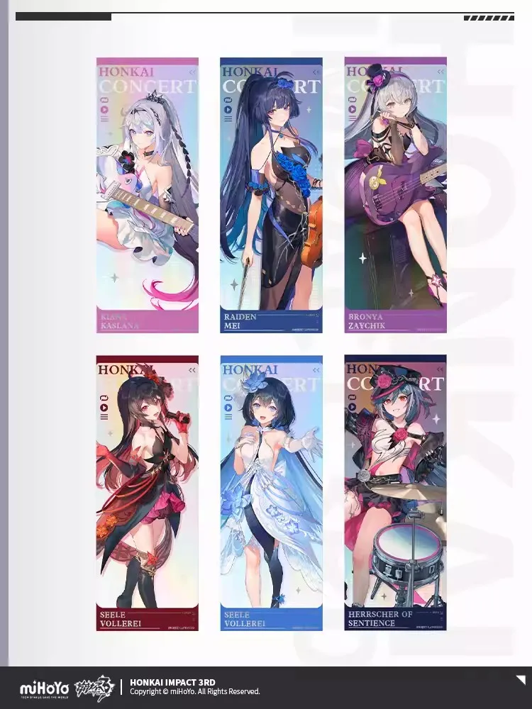 

[Genuine] 6PCS Game Honkai Impact 3RD FOREST CAPRICCIO 3D Laser Collector's Ticket Set Seele Kiana Mei Halloween Gift For Kis