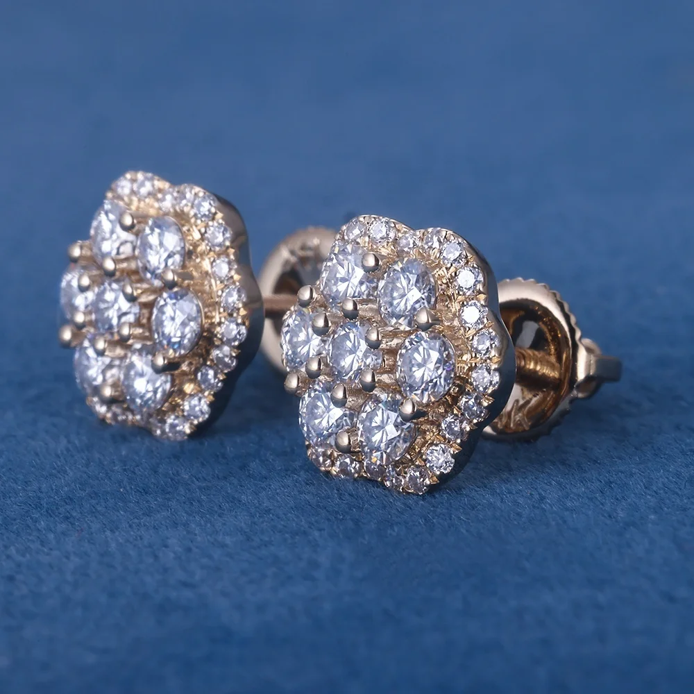 Factory Price S925 Sterling Silver 10K 14K 18K Solid Gold Yellow iced out VVS Moissanite Lab Grown Diamond Stud Earrings