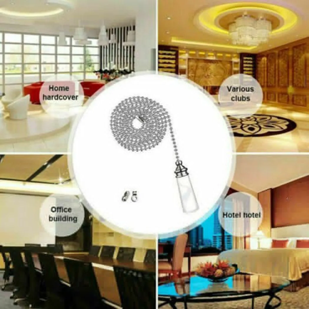 Decorative For Crystal Pull Cord for Light Switch in Bathroom with Silver Nickel Plated Chain for Ceiling Fan and Blinds