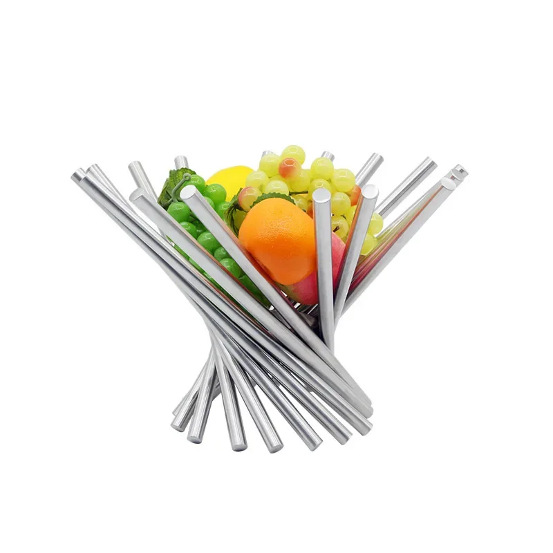 Stainless Steel Foldable Rotation Fruit Bowl,Decorative Fruit Holder Basket Bread Vegetable Kitchen Storage Organizer Home Decor