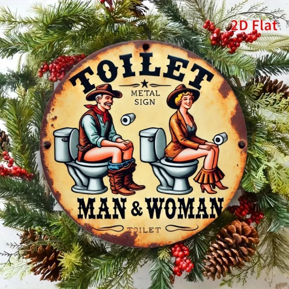 Metal Decorative Sign - Vintage Toilet Theme, Western-Style Male and Female Graphics, with the Letters 