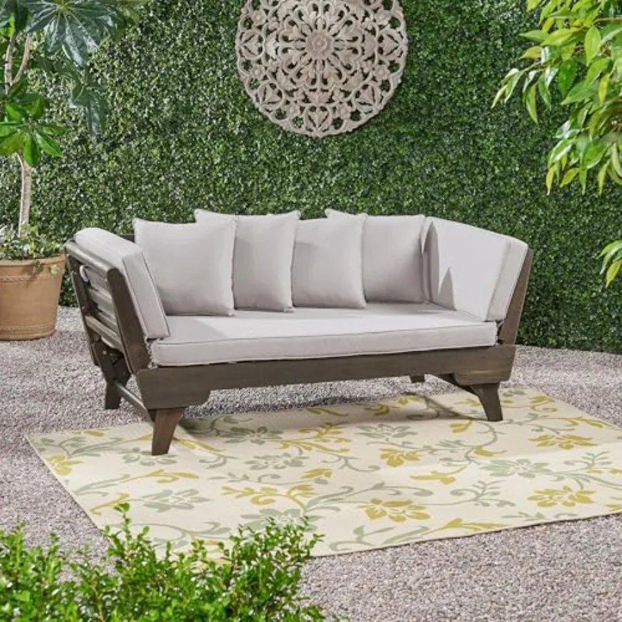 

Gary Patio Convertible Couch, Wooden Outdoor Daybed, 3-Seater Acacia Wood Patio Furniture Lounge Sofa for Backyard/Poolside/Gar