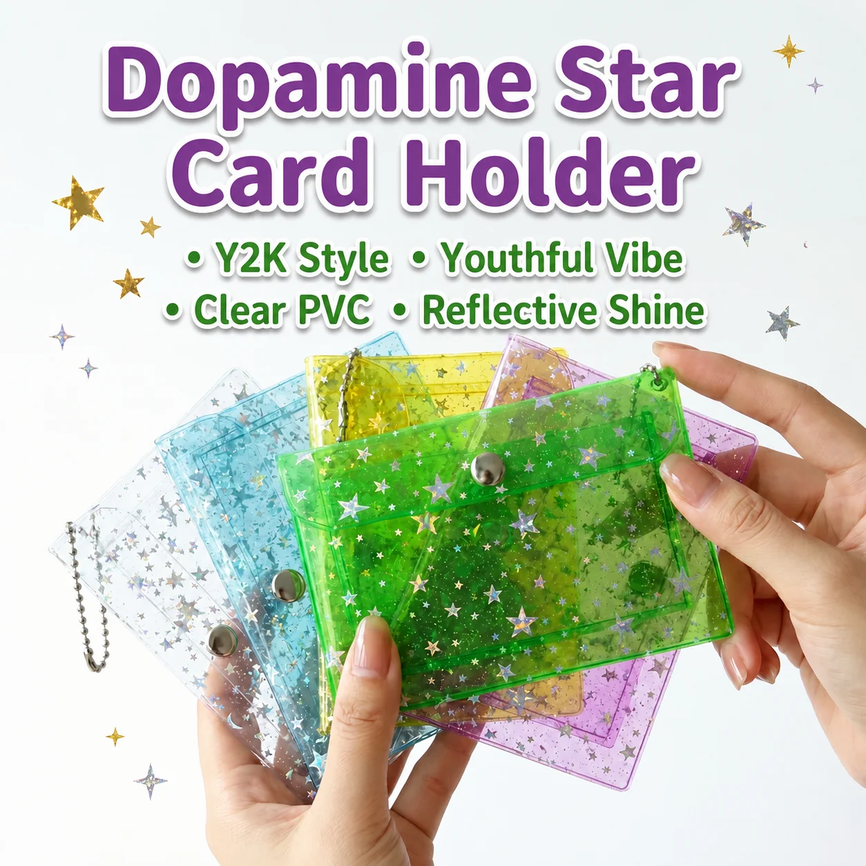 Small Coin Purse Antibacterial Card And Id Holder Pvc Card Case Holographic Waterproof Card Holder For Hand Carry Daily Use