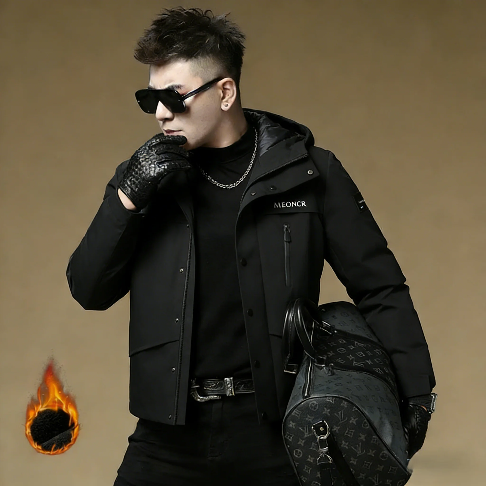 

Men's Outdoor Workwear Sle Hooded down Jaet Thi Warm Cold Proof Winter Coat Bla Long Sve Zipper Closure Regular Fit