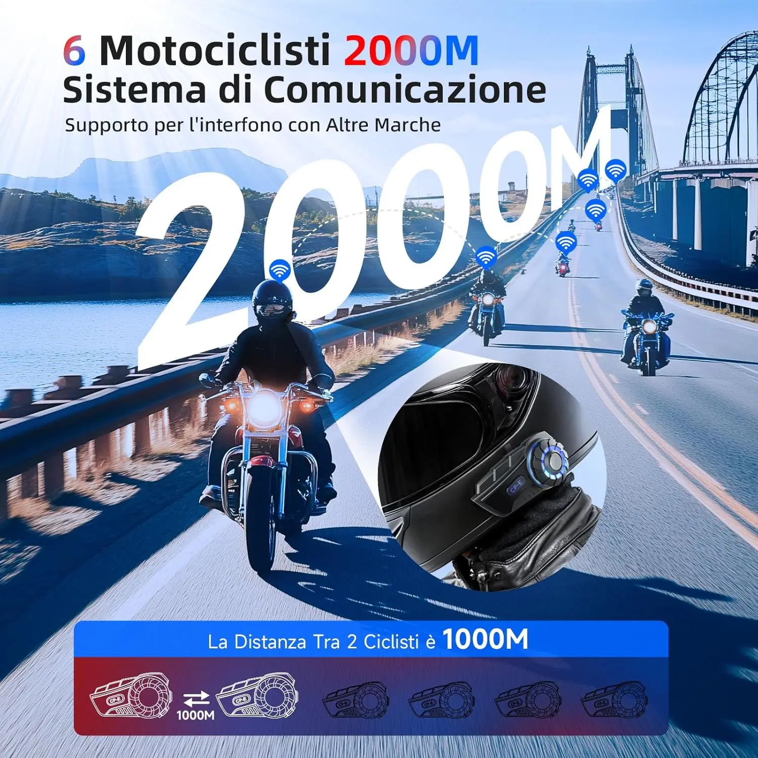 NEW Moman Motorcycle Intercom CP-E Motorcycle Helmet Headset 6 Motorcyclists 2000M Communication System Universal Connectivity