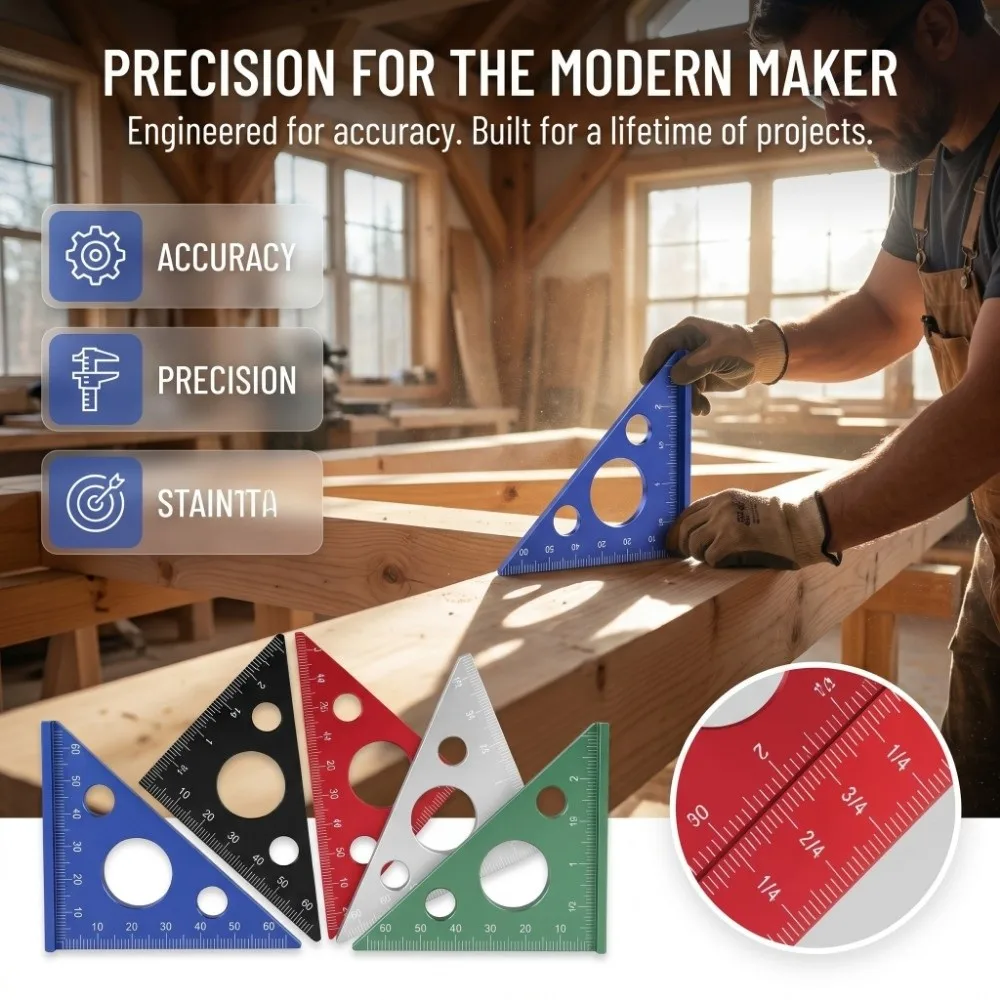 Aluminum Alloy Woodworking Triangle Ruler Heavy-Duty Metric/American system dual scale Precision Angle Ruler 45/90 Degree