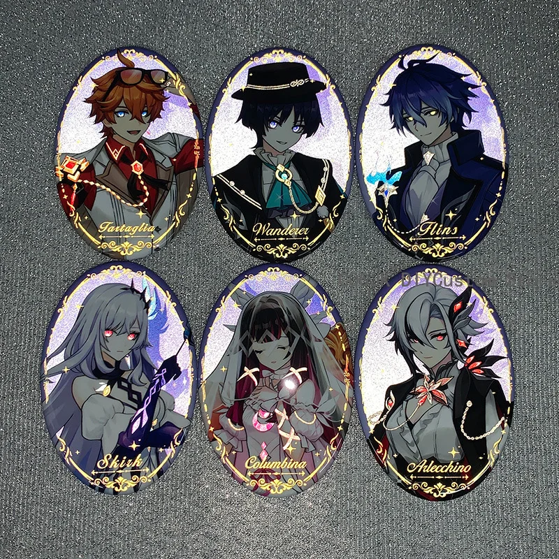 

Игра Genshin Impact Arlecchino Flins Skirk Светоотражающая двойная вспышка Квадратный значок Брошь Булавка Подвеска Украшение бежка Косплей Подарок