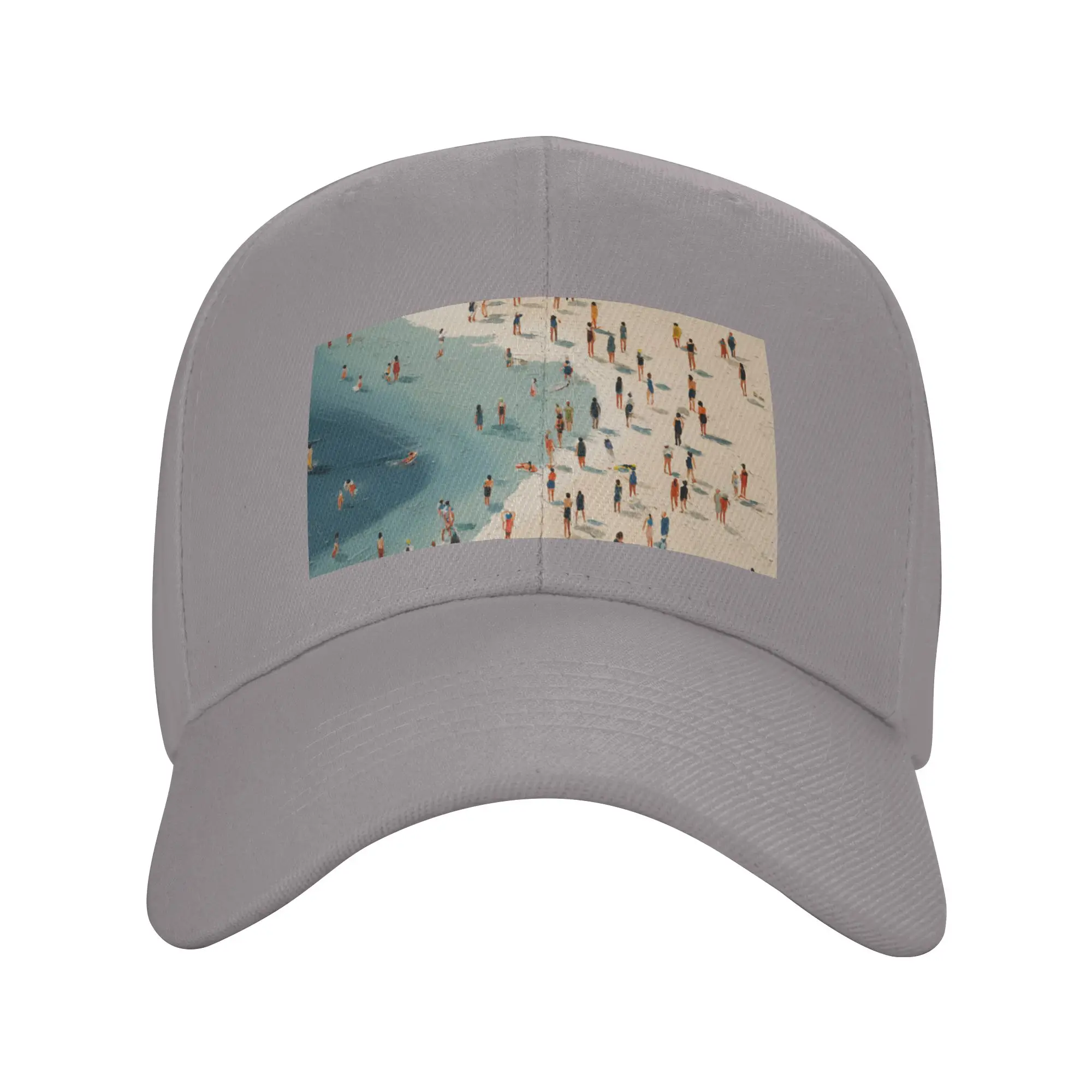 Crowded Beach Scene Trendy Baseball Cap Hiking Trip Plastic Buckle Snapback Cap